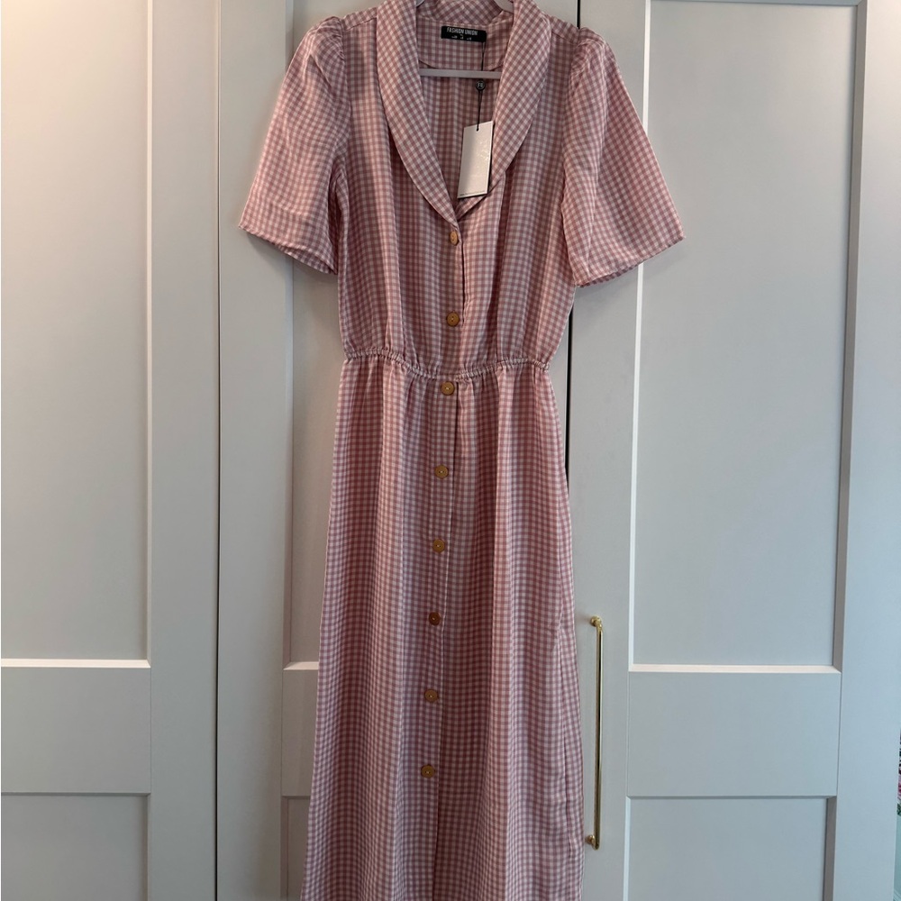 ASOS Pink Gingham Midi Dress